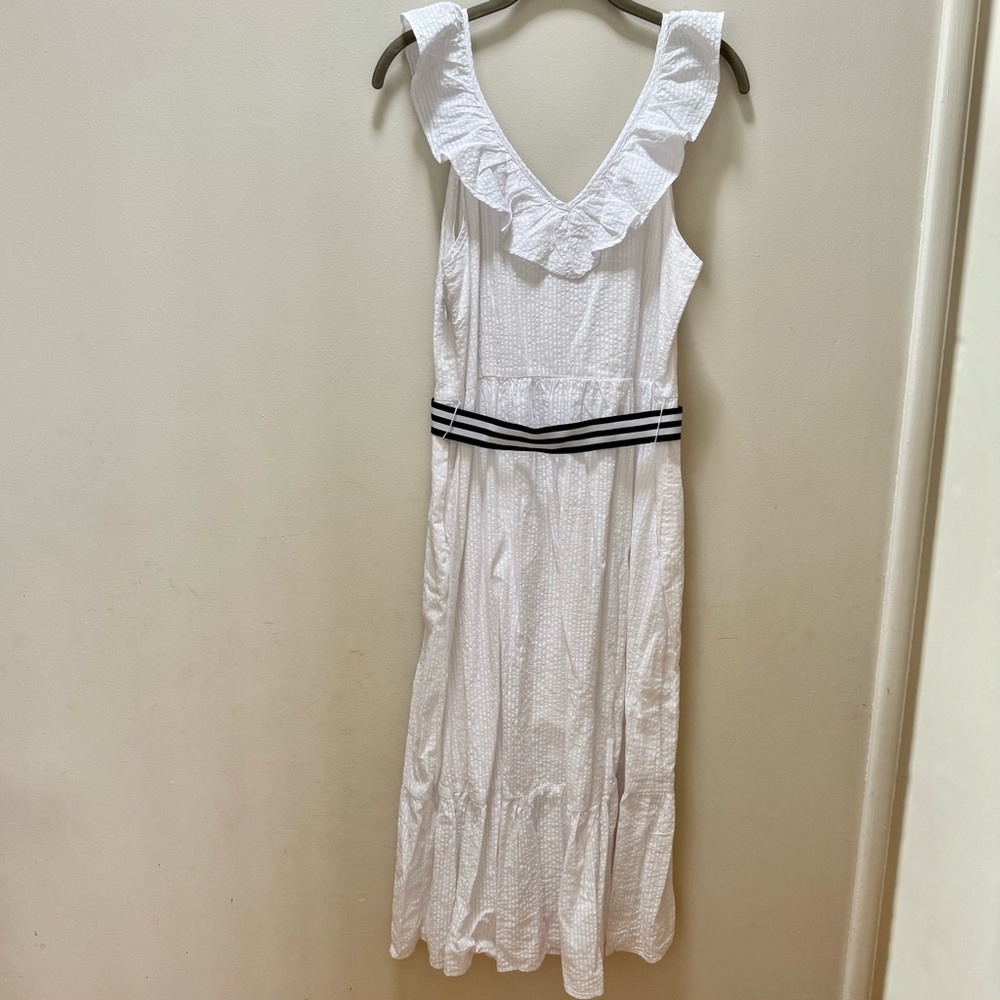 Vineyard Vines White Dress with Navy & White Striped Belt - Picture 4 of 8